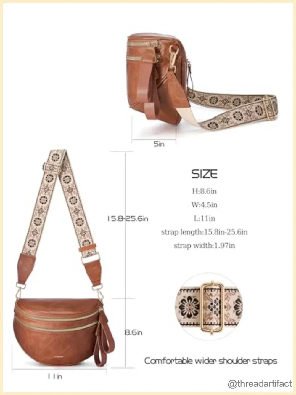 Spacious Leather Crossbody Bag Bum Bag PU Leather Shoulder Bag
